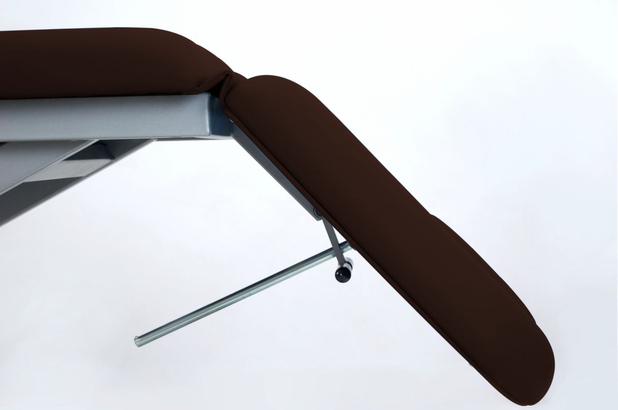 CE-0127-AR70 Camilla de reconocimiento eléctrica de 2 secciones con respaldo reclinable en negativo y subida recta sin desplazamiento lateral, portarrollos, tapón facial y ruedas escamoteables Ancho 70 cm